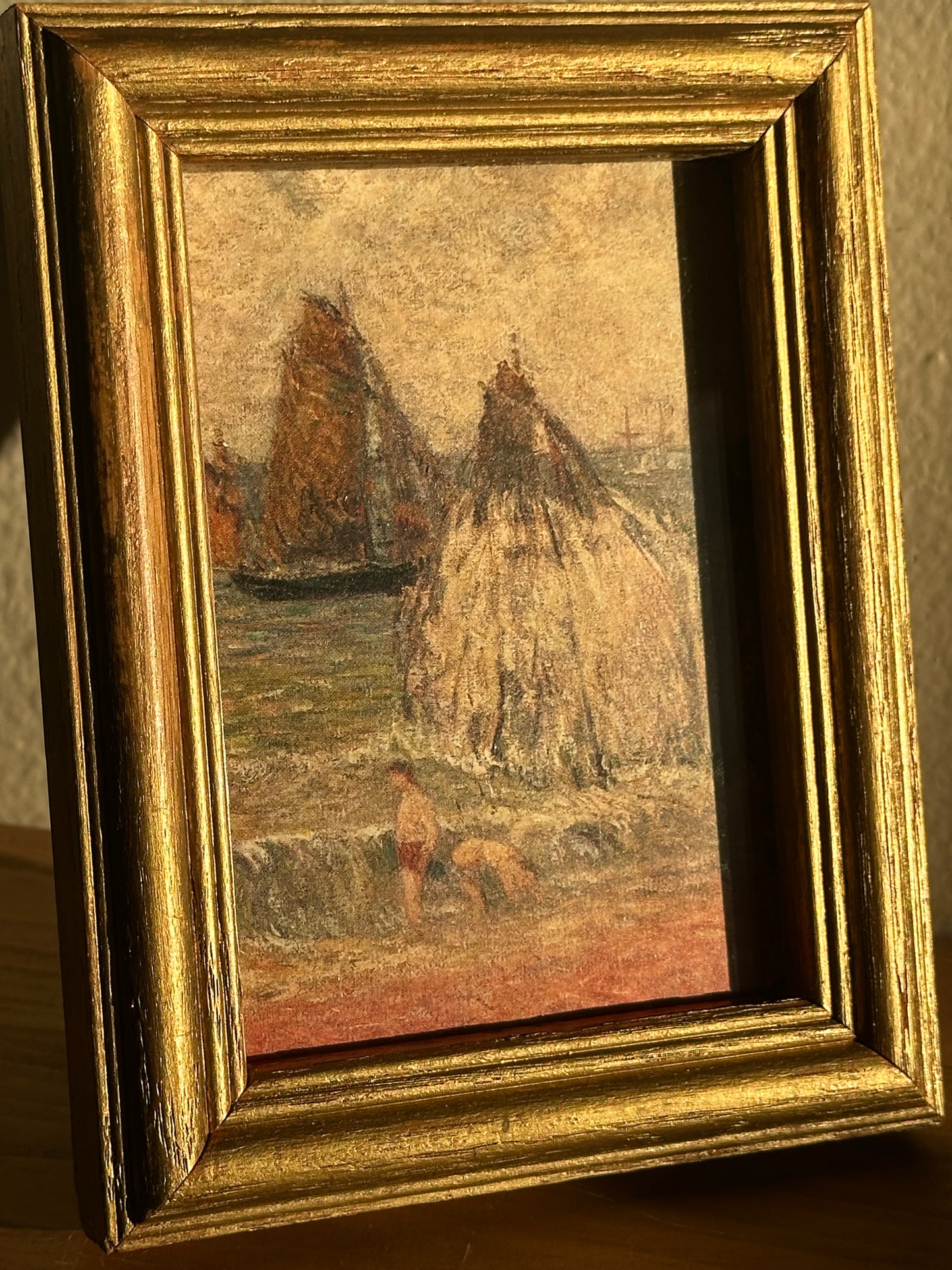 Mini Vintage Gold Wood Frame with Ocean Scene Painting (Print)