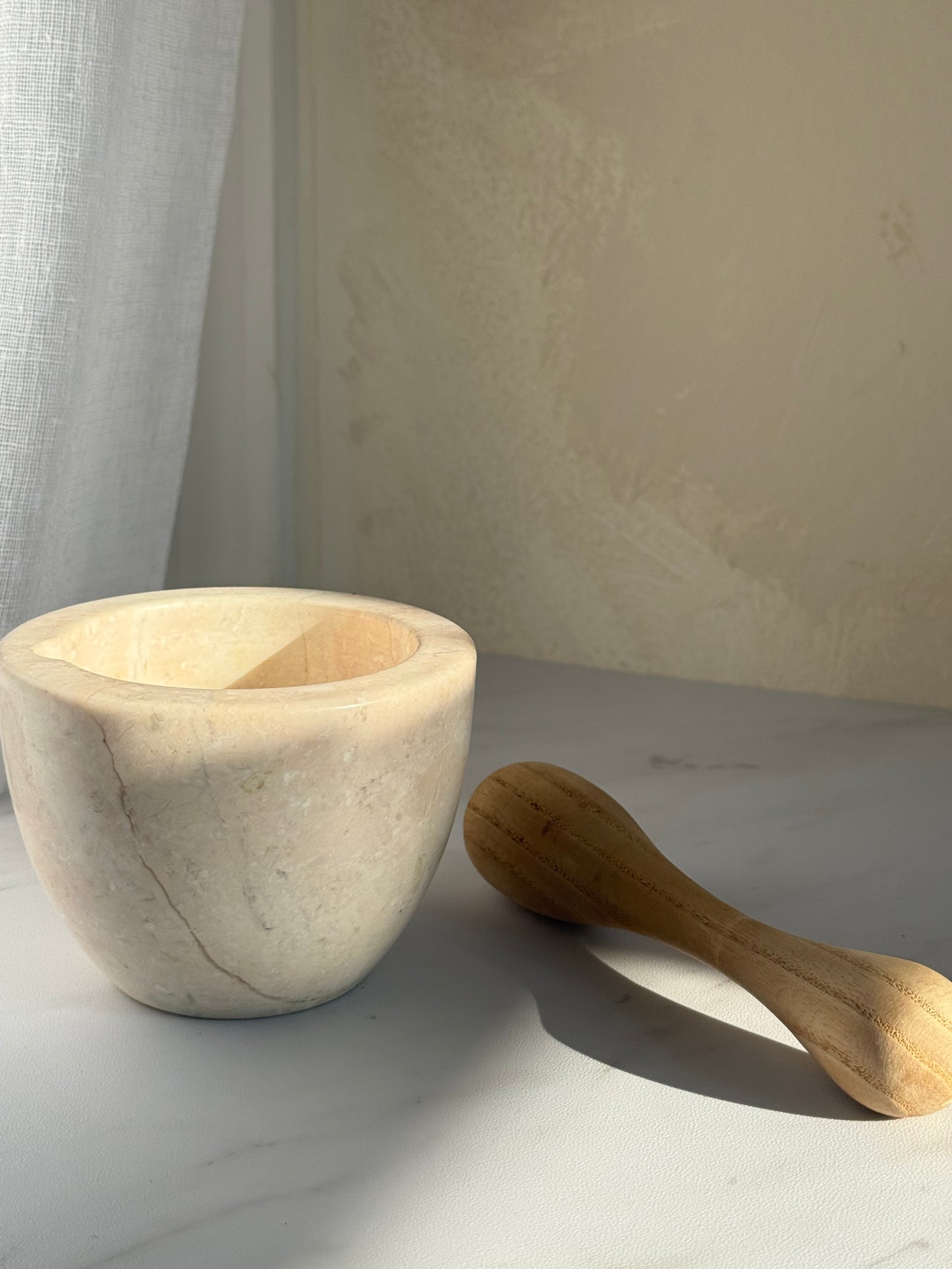Travertine Mortar with Wood Pestle