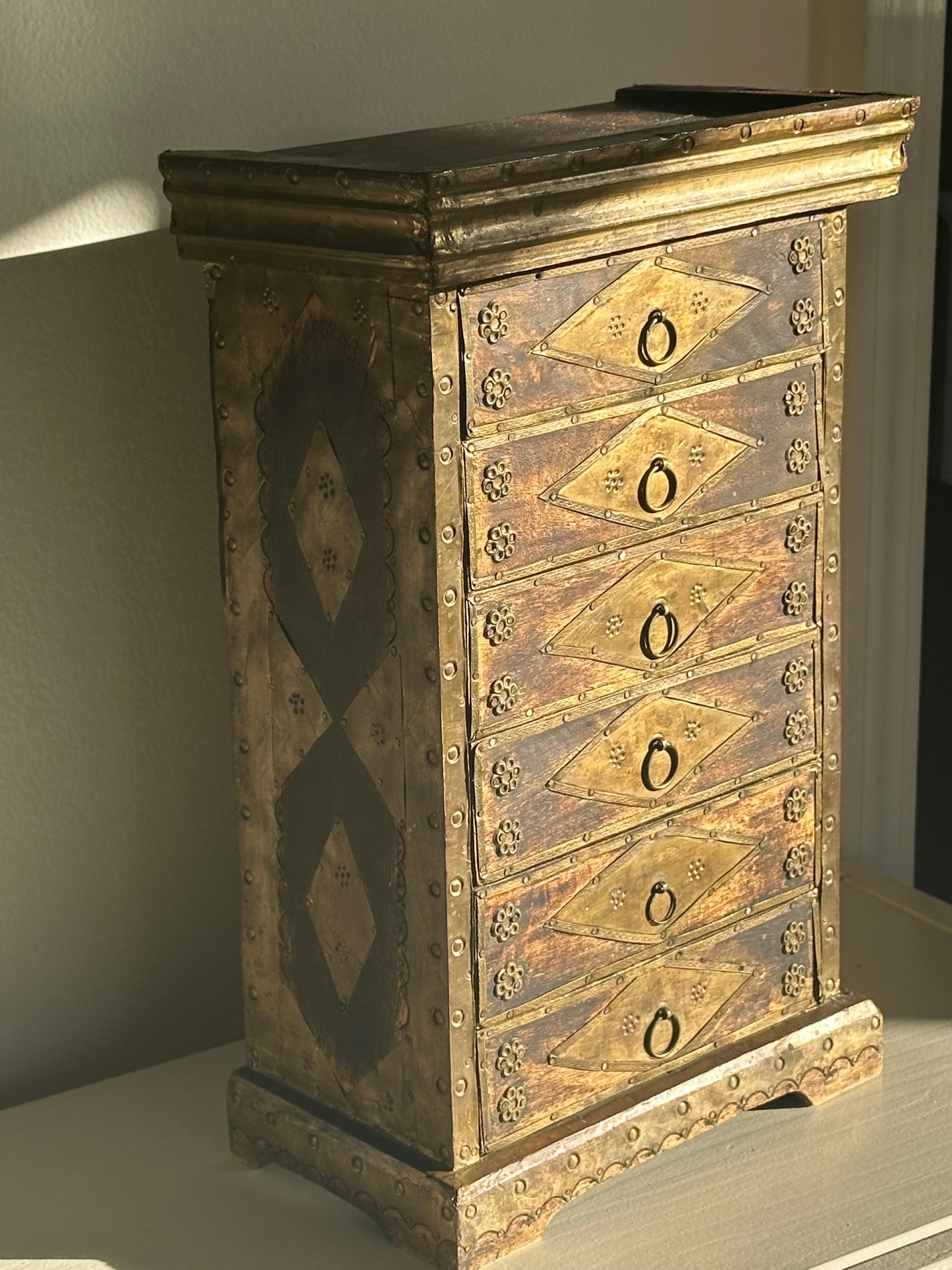 Italian Florentine Wood & Brass Jewelry Box
