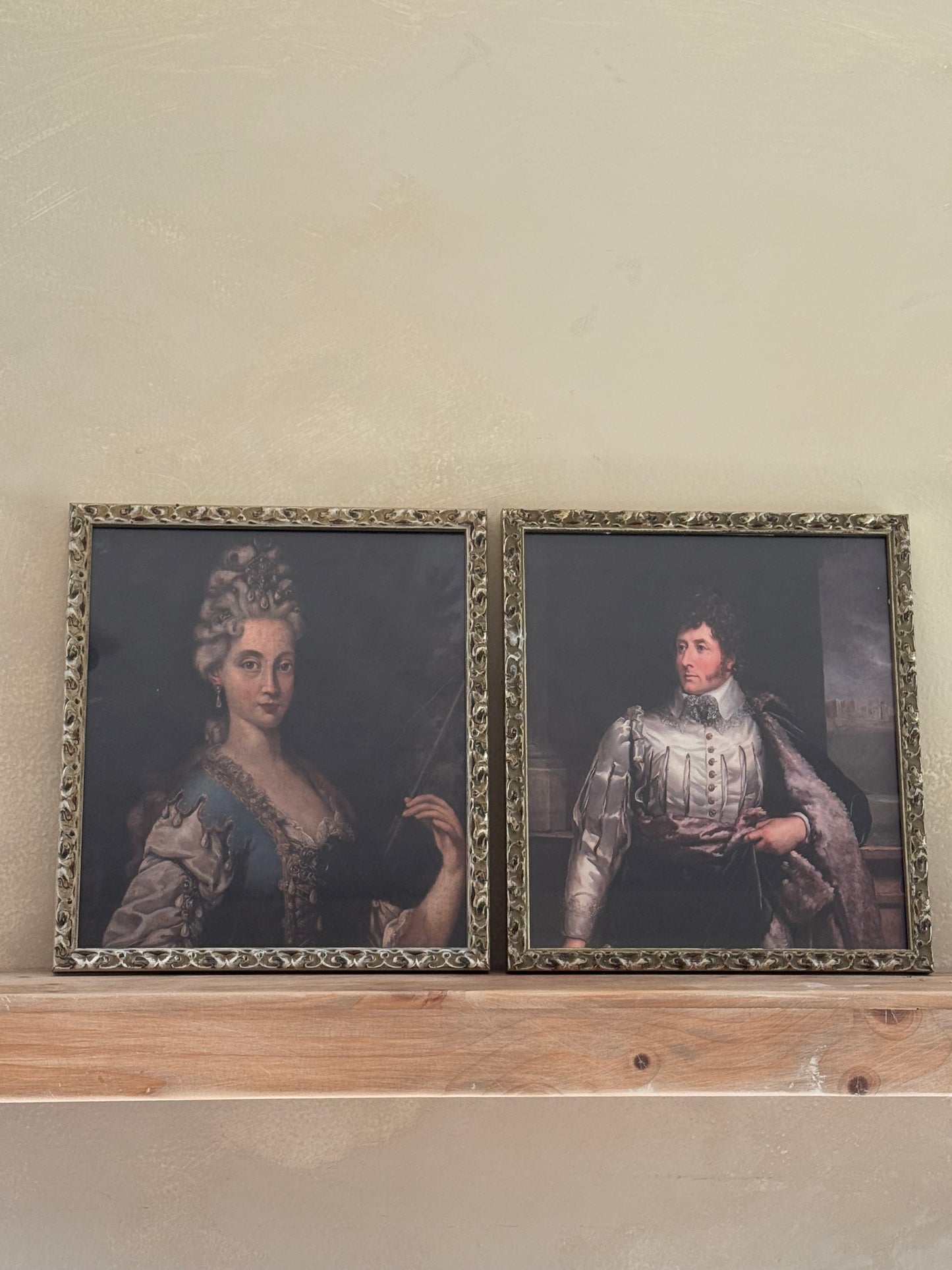 Pair of Vintage Frames with Portrait Paintings (reprinted on canvas)