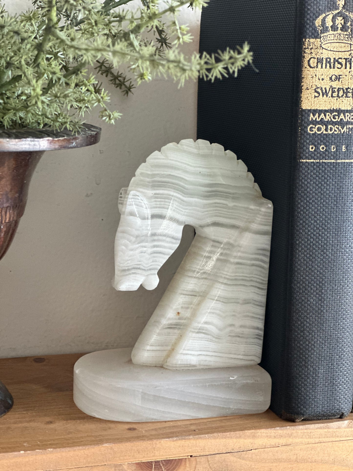 Mini White Onyx Stone Horse Bookends
