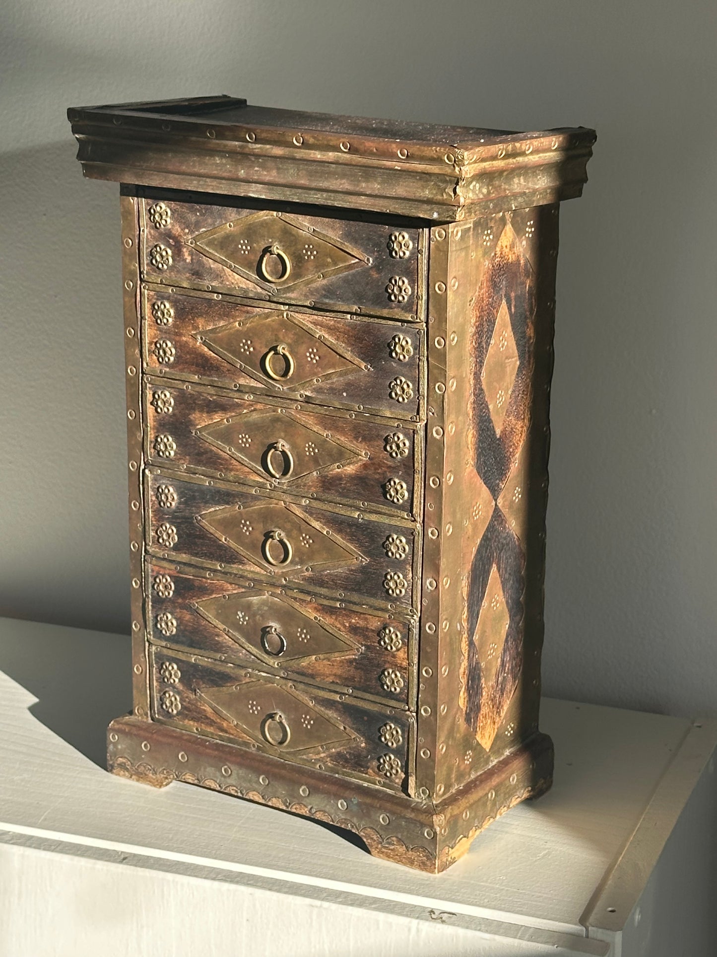 Italian Florentine Wood & Brass Jewelry Box