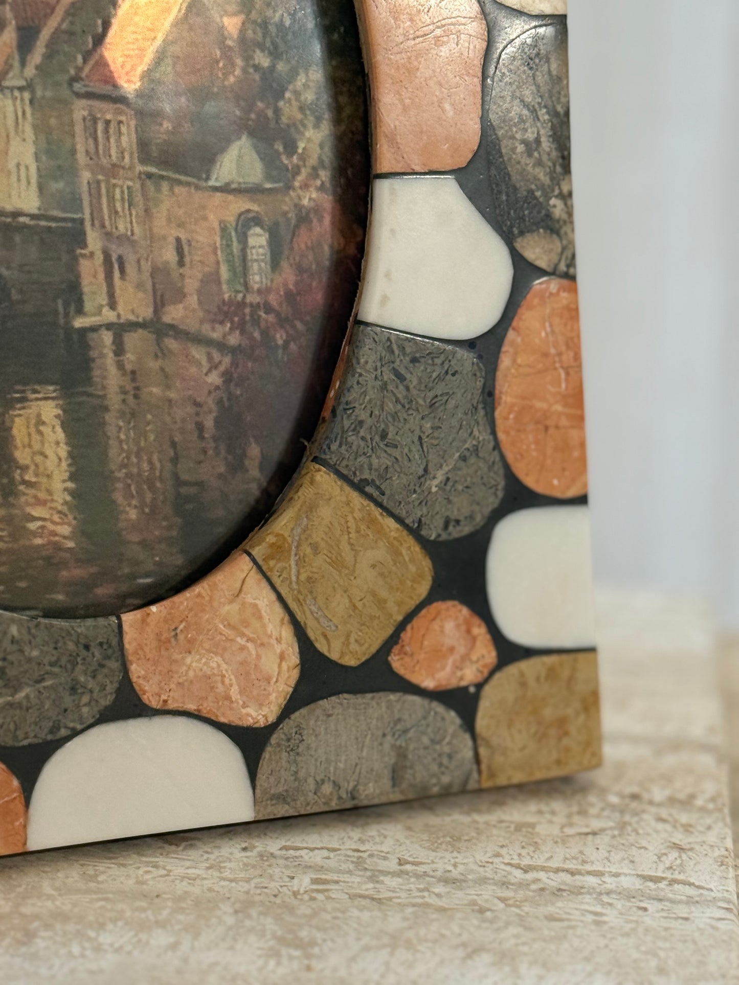 Multi Colored Stone Frame with European Scene Painting (print)