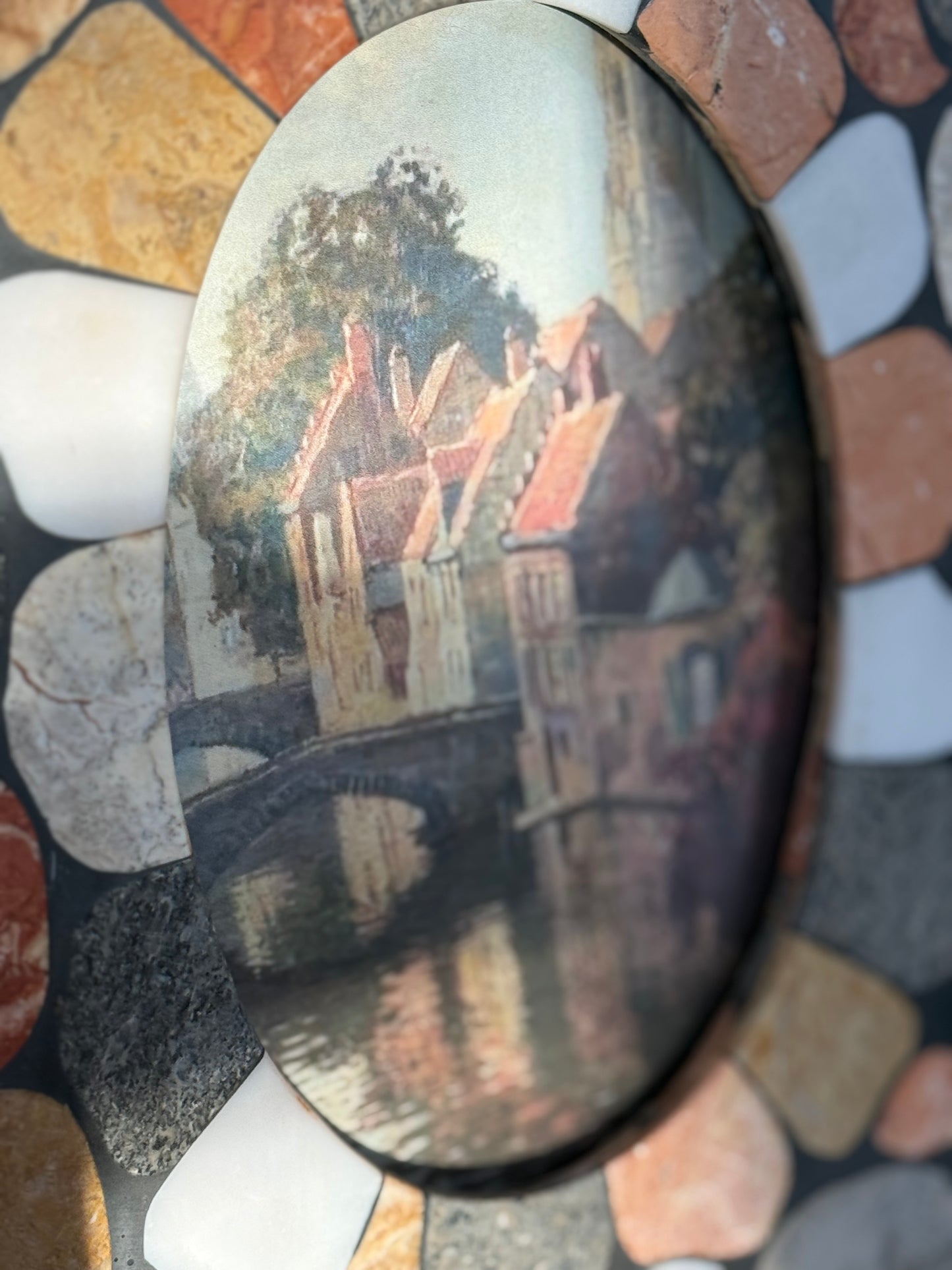 Multi Colored Stone Frame with European Scene Painting (print)