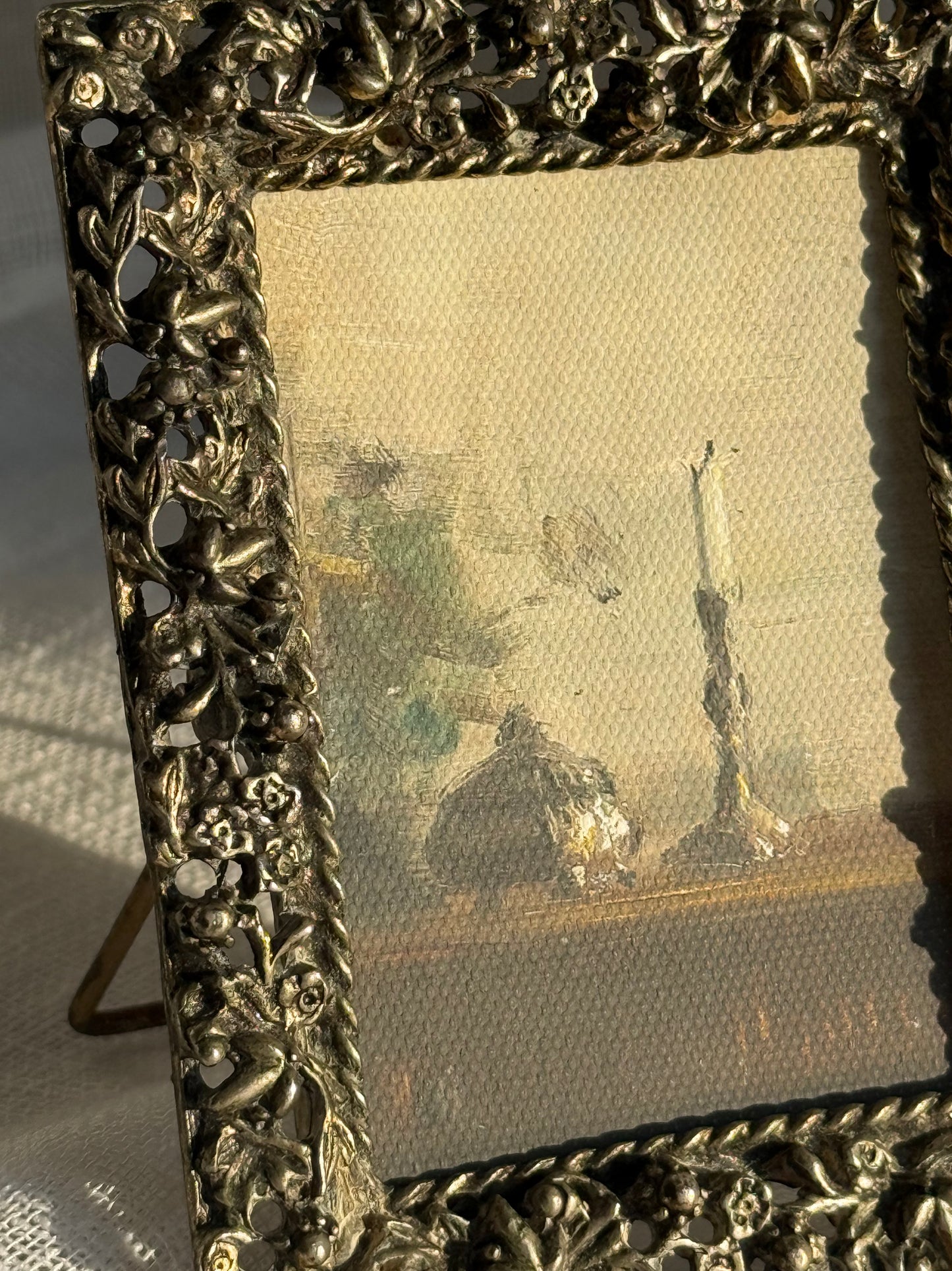 Small Antique Frame with Still Life Painting Printed on Canvas