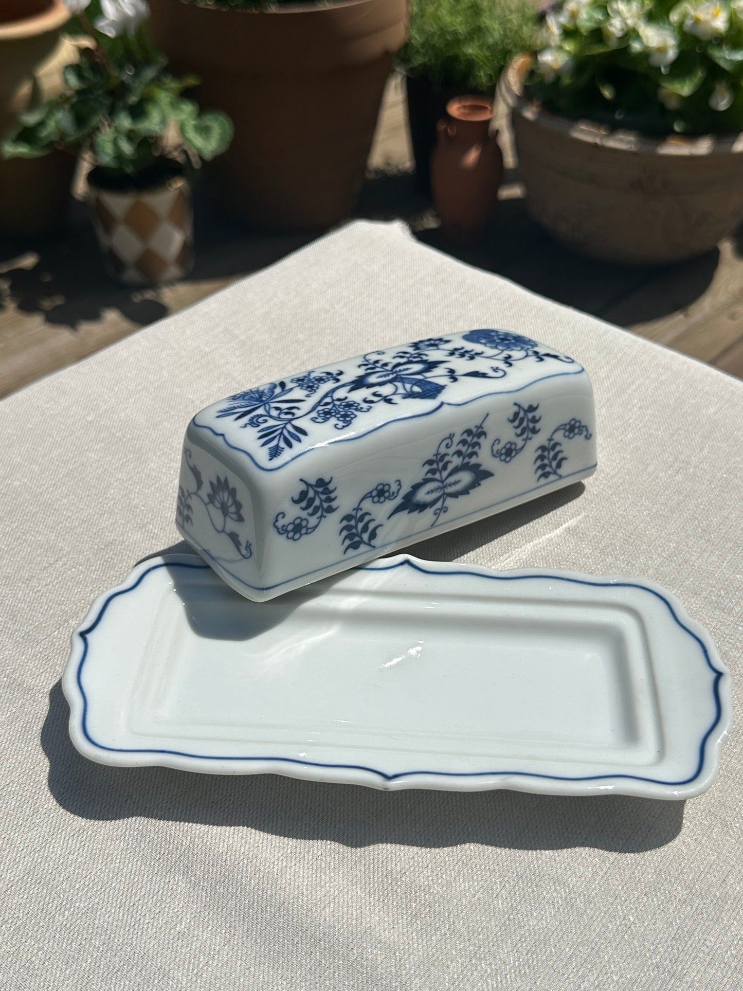 Blue and White Porcelain Butter Dish