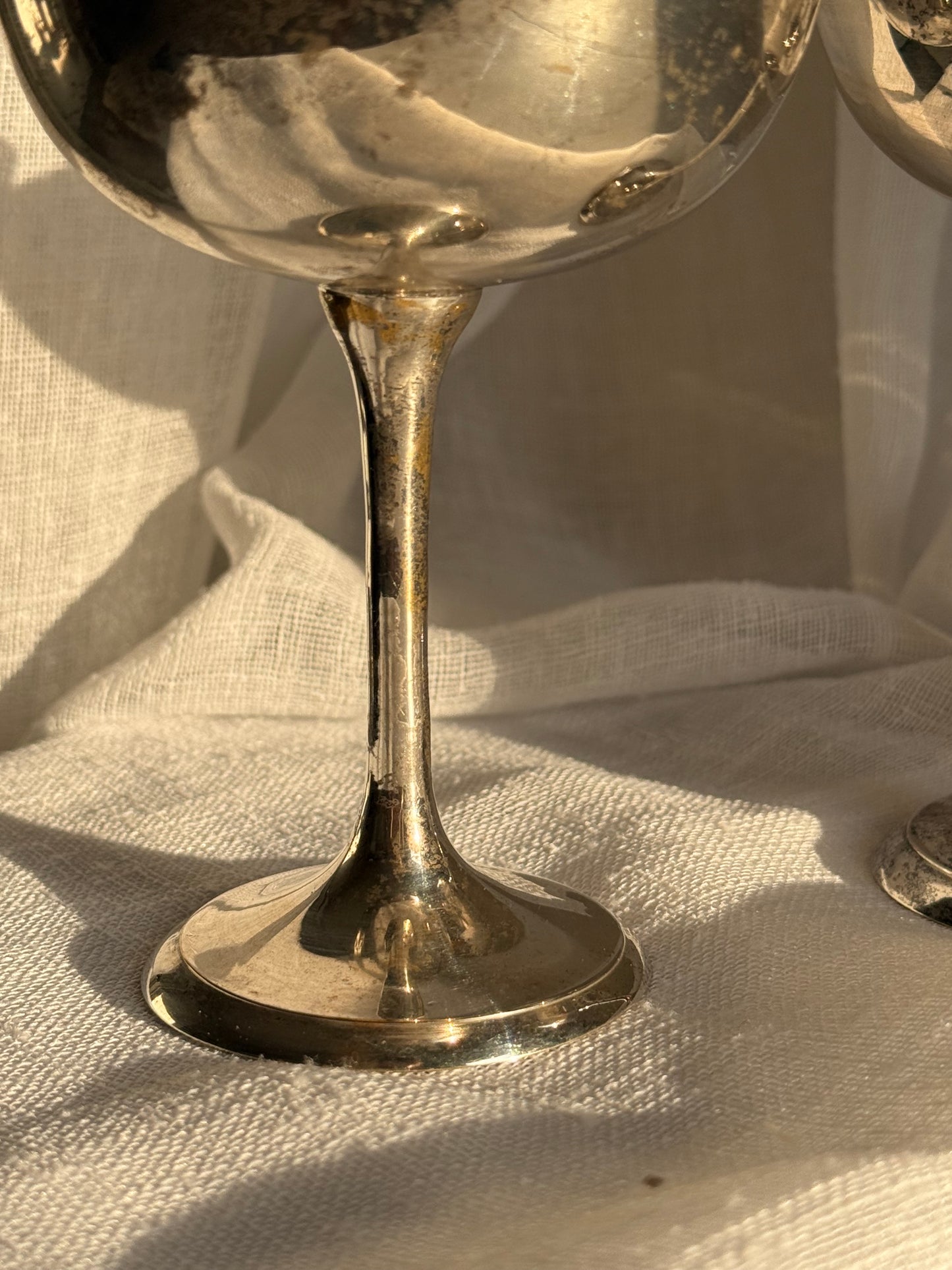 Set of 2 Antique Silver Champagne Coupe Glasses