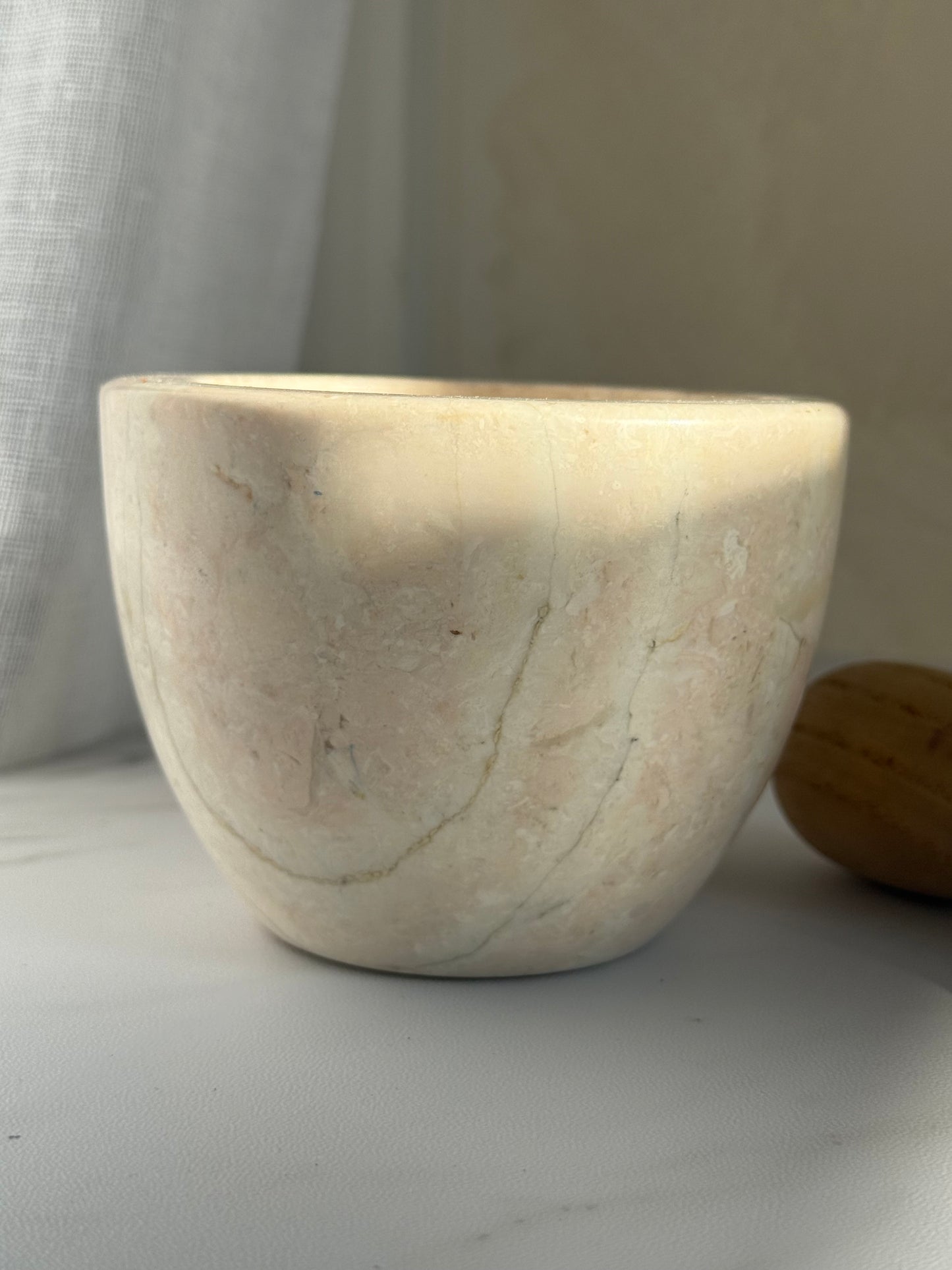 Travertine Mortar with Wood Pestle