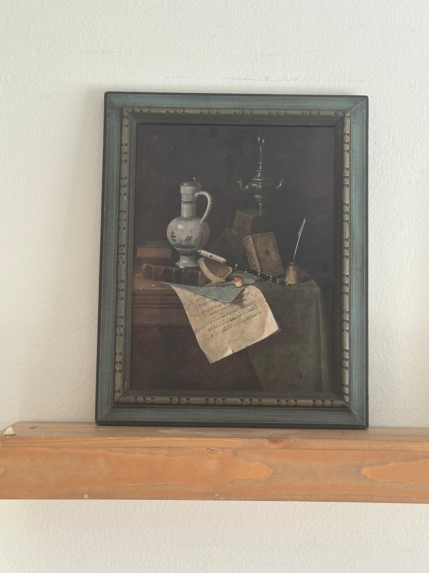 “My Gems” Print By William Michael Harnett in Teal Wood Frame