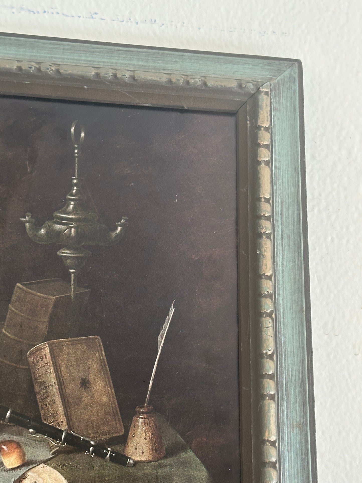 “My Gems” Print By William Michael Harnett in Teal Wood Frame