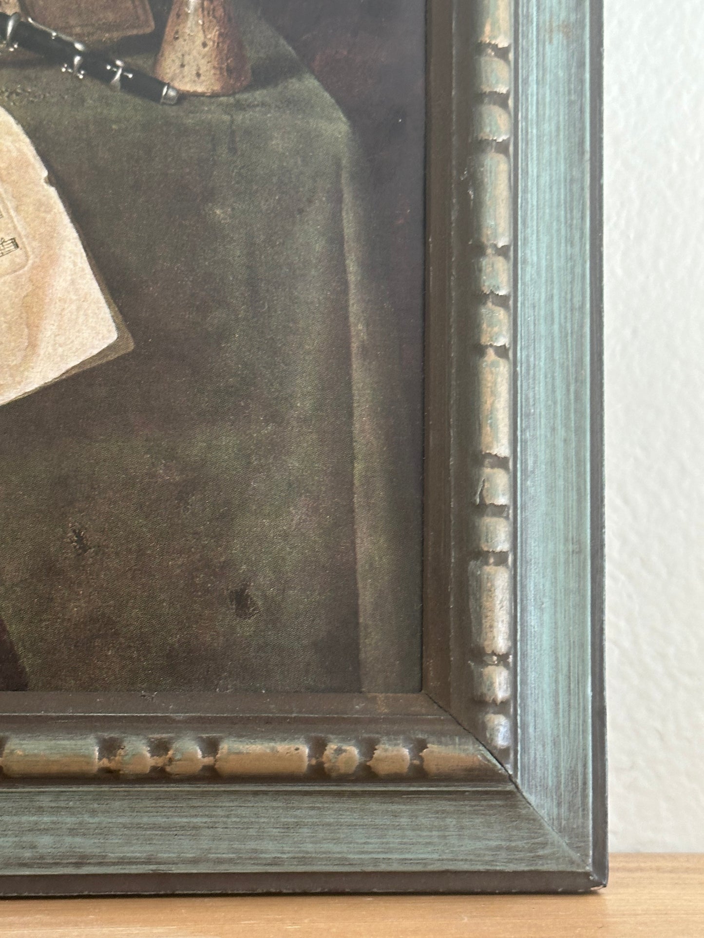 “My Gems” Print By William Michael Harnett in Teal Wood Frame
