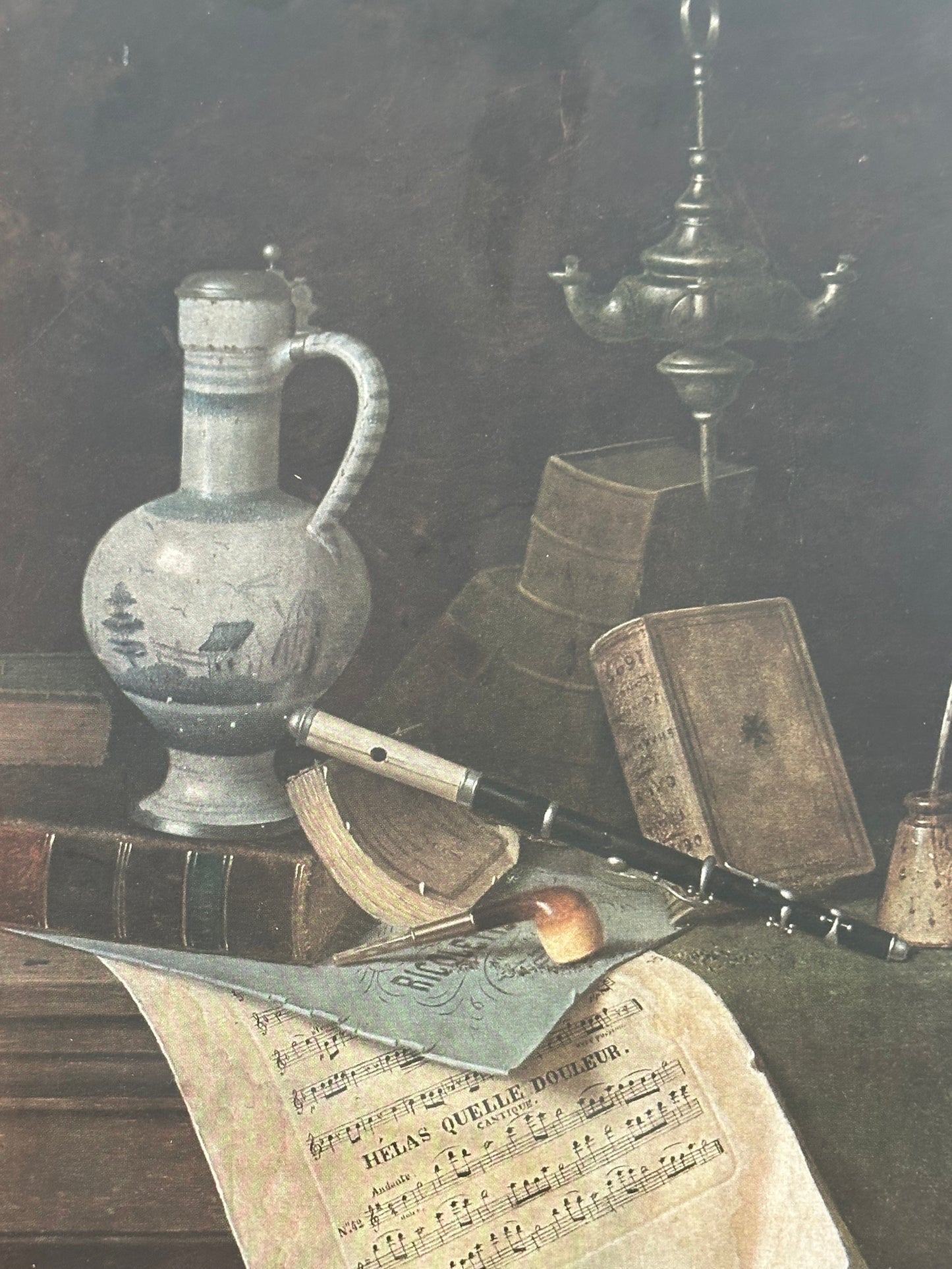 “My Gems” Print By William Michael Harnett in Teal Wood Frame