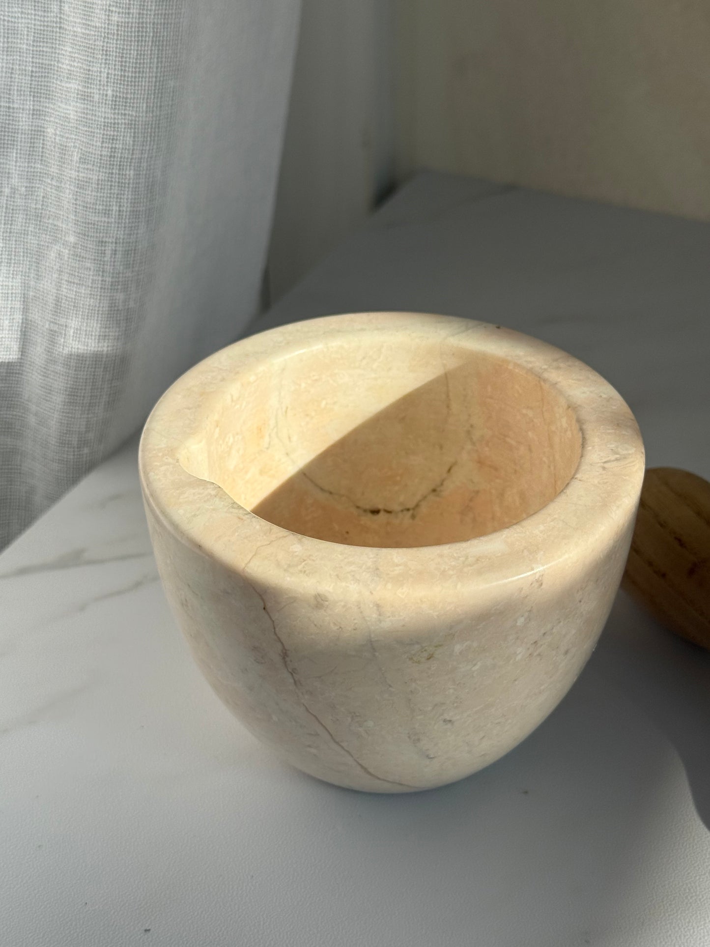 Travertine Mortar with Wood Pestle
