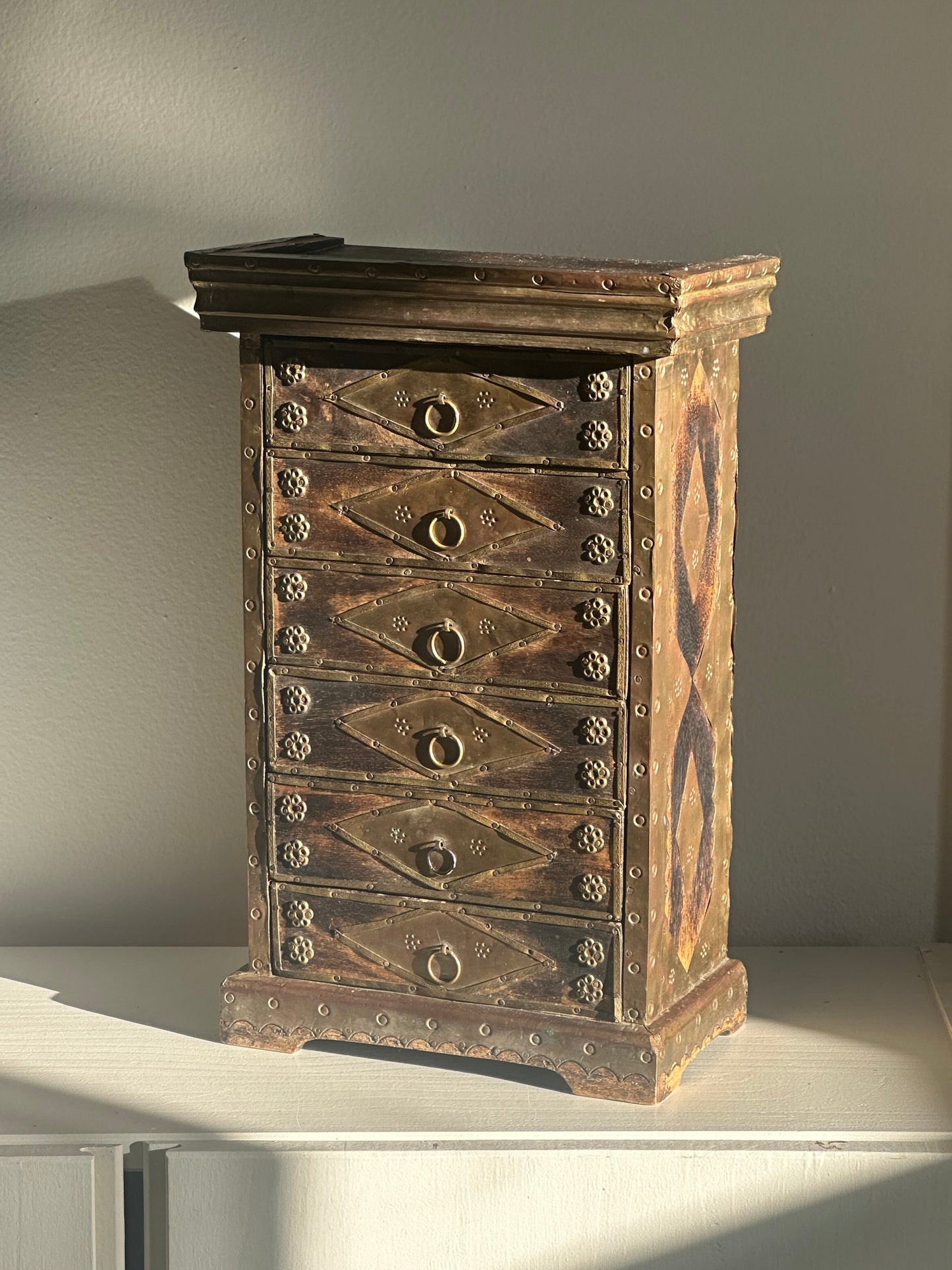 Italian Florentine Wood & Brass Jewelry Box