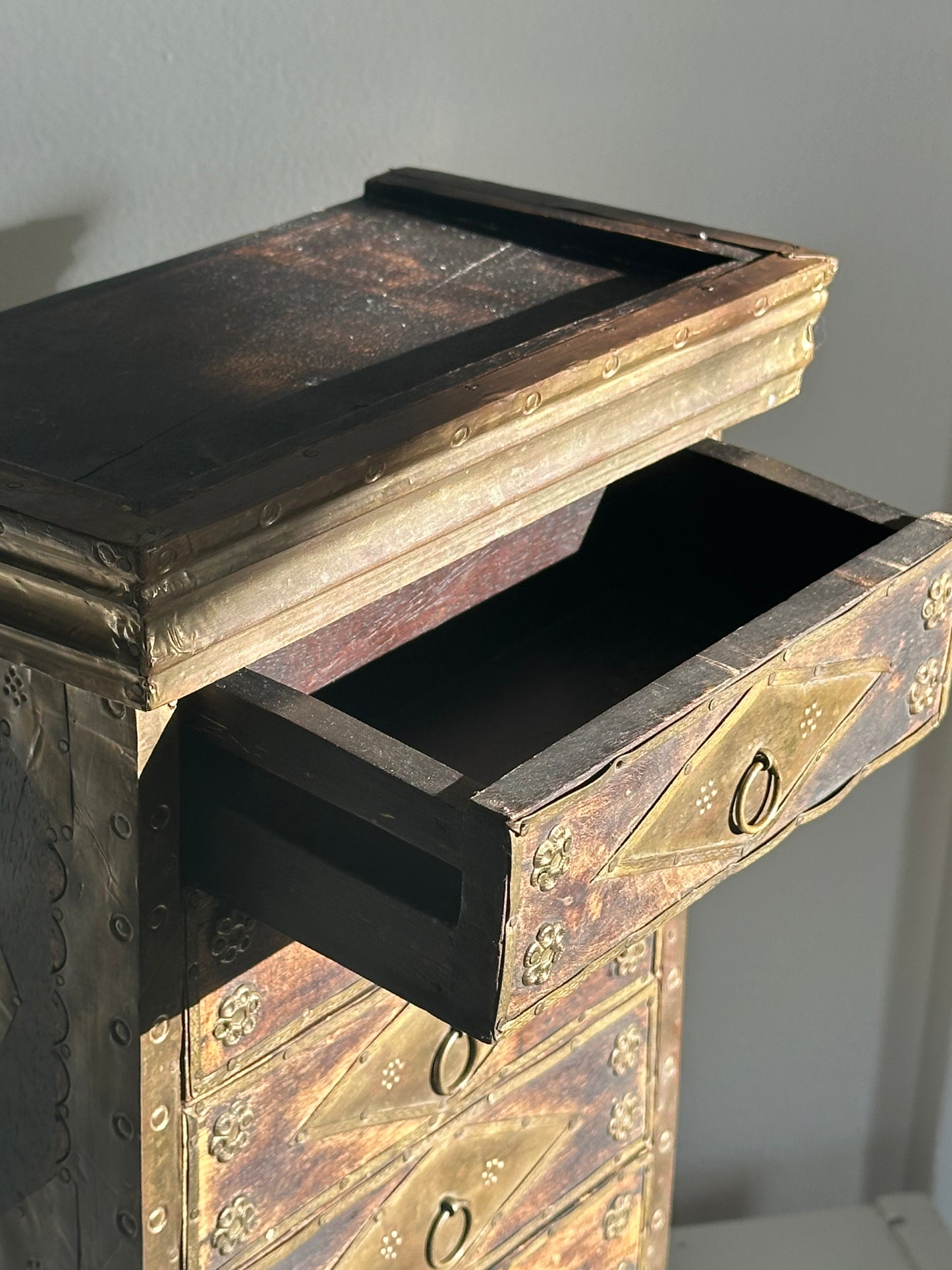 Italian Florentine Wood & Brass Jewelry Box