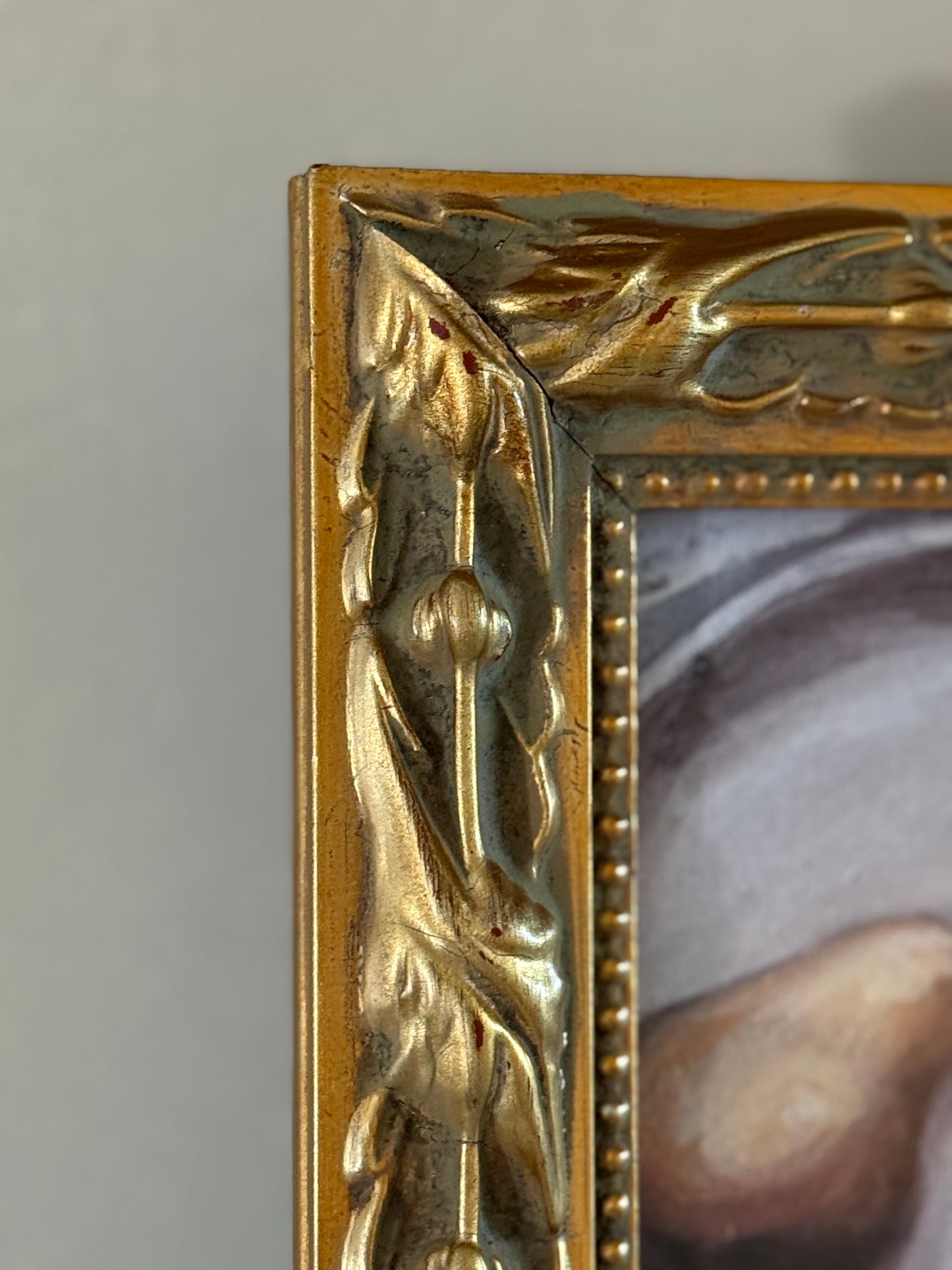 Green and Gold Ornate Frame with Pear Painting (print)