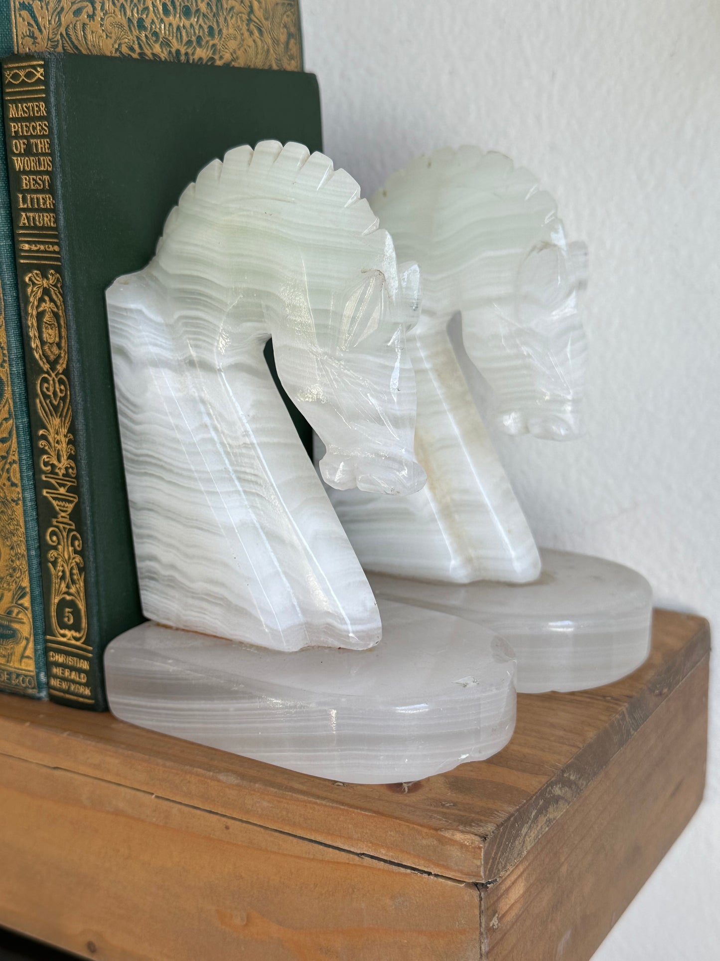 Mini White Onyx Stone Horse Bookends