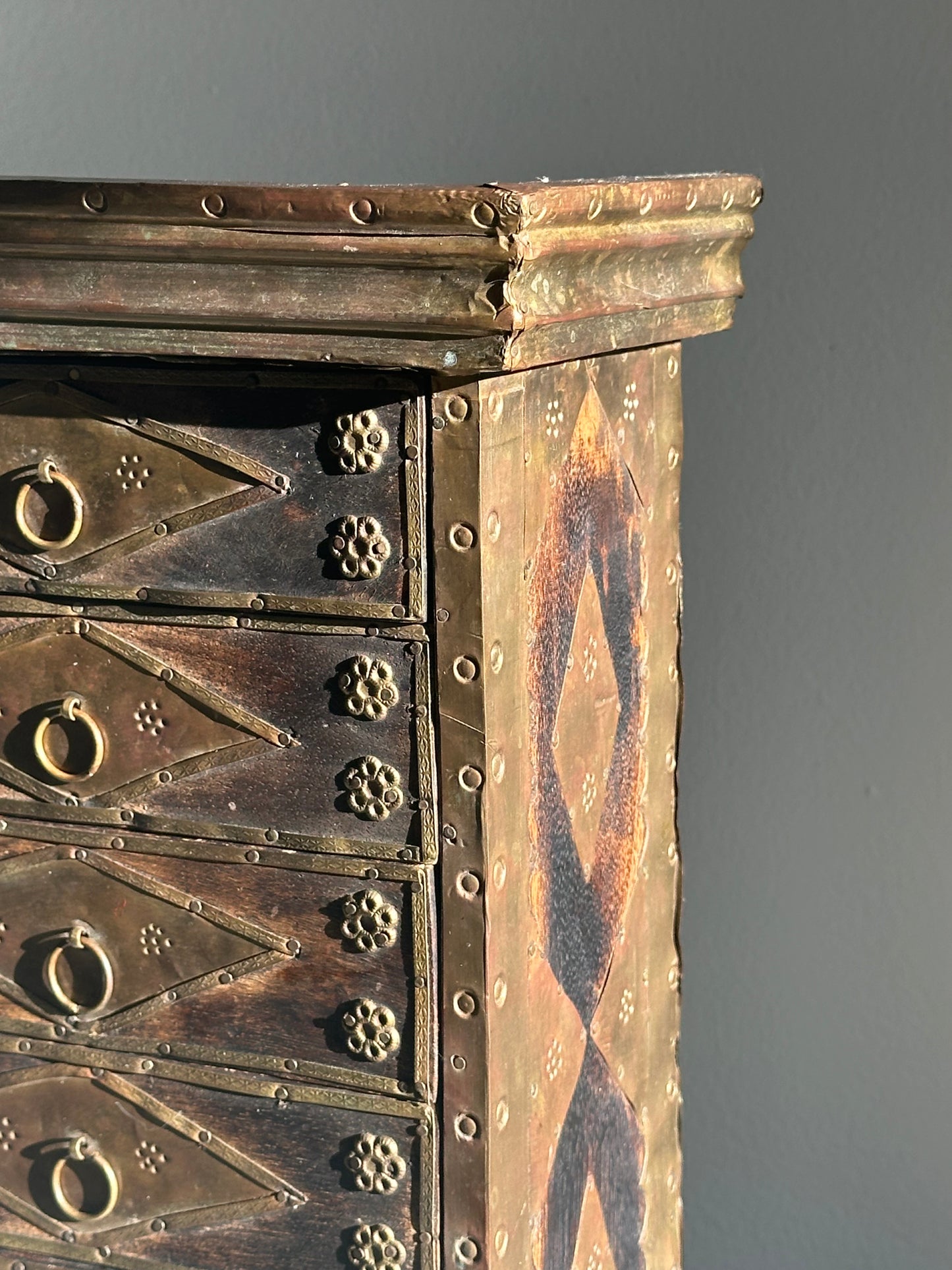 Italian Florentine Wood & Brass Jewelry Box