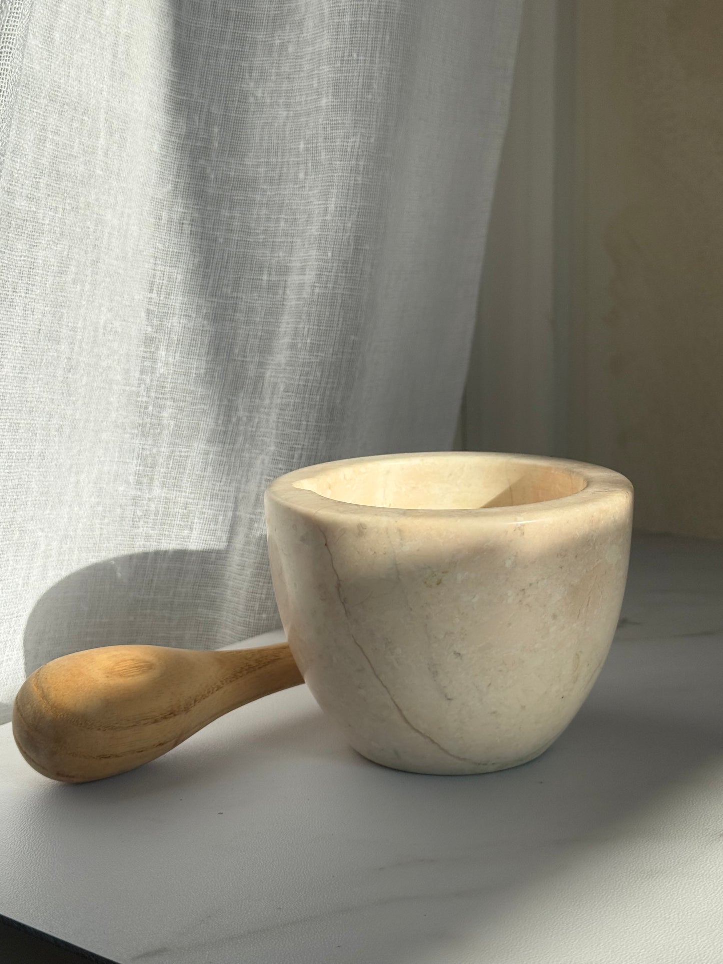 Travertine Mortar with Wood Pestle