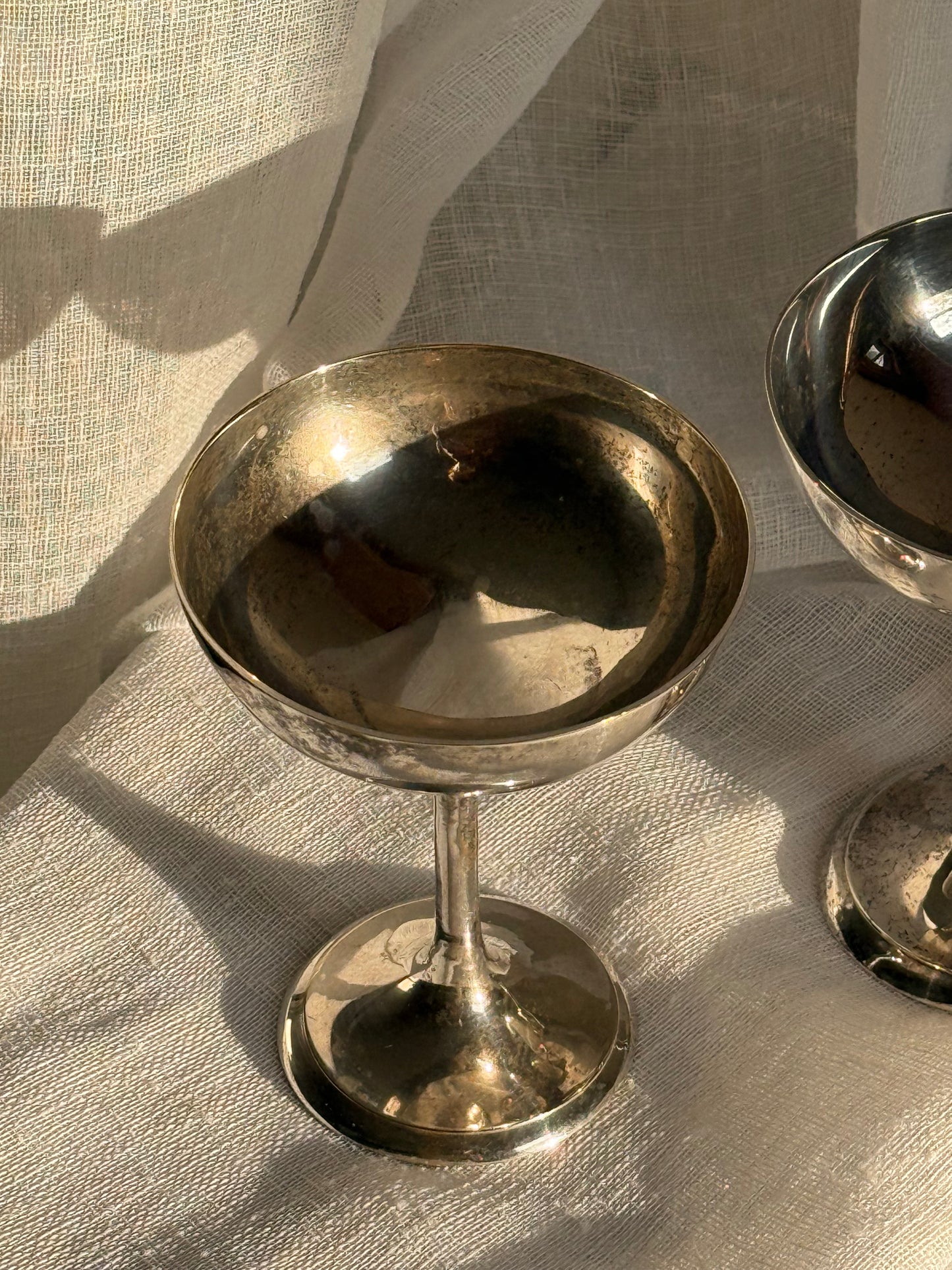 Set of 2 Antique Silver Champagne Coupe Glasses