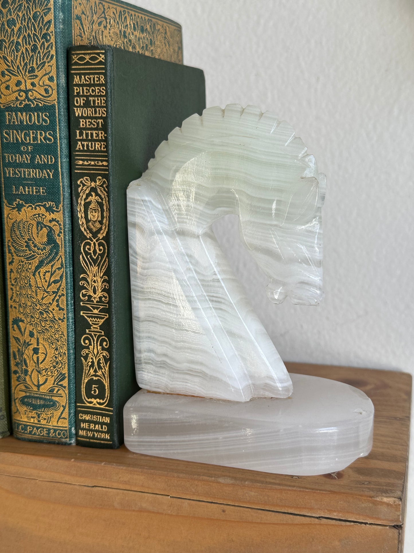 Mini White Onyx Stone Horse Bookends