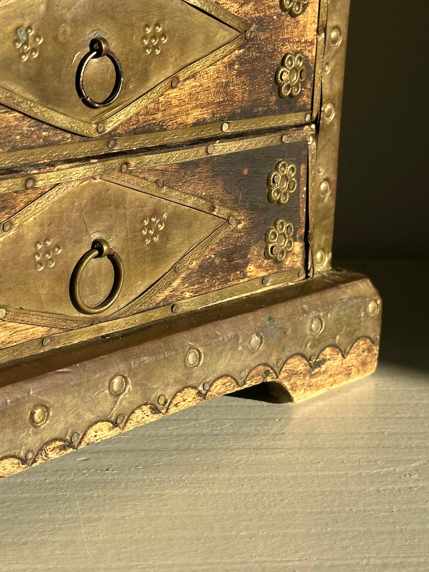 Italian Florentine Wood & Brass Jewelry Box