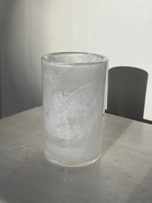 White “Smoke” Marbled Glass Candle Holder