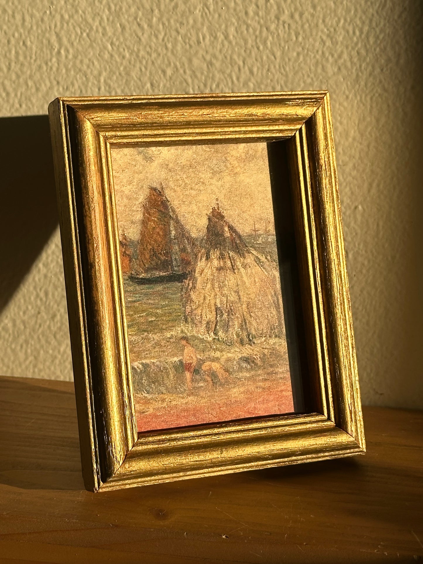 Mini Vintage Gold Wood Frame with Ocean Scene Painting (Print)