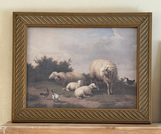 Gold Frame with Animal Scene Painting (printed on canvas)