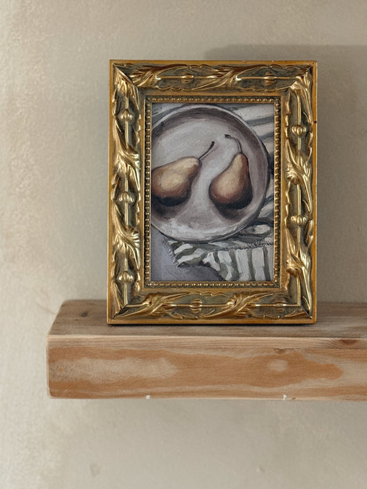Green and Gold Ornate Frame with Pear Painting (print)