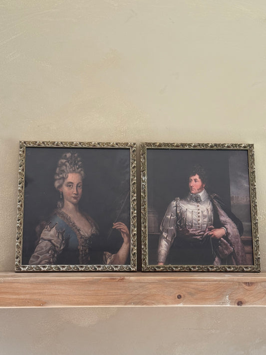 Pair of Vintage Frames with Portrait Paintings (reprinted on canvas)