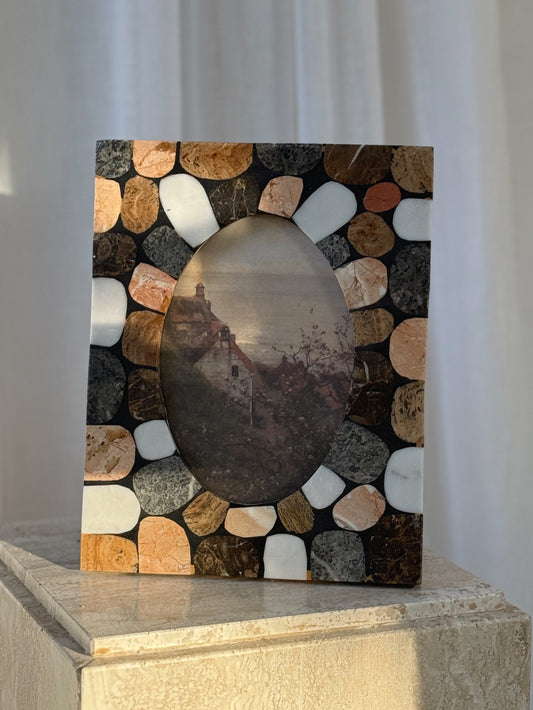 Multi Colored Stone Frame with Cottage Scene Print