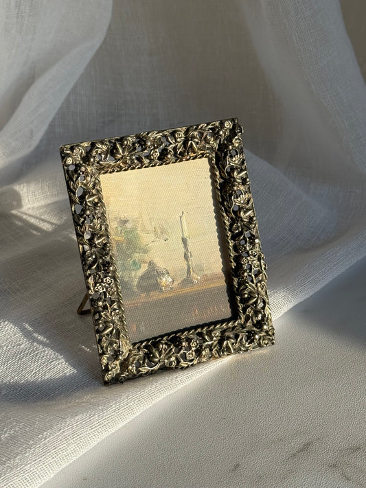 Small Antique Frame with Still Life Painting Printed on Canvas