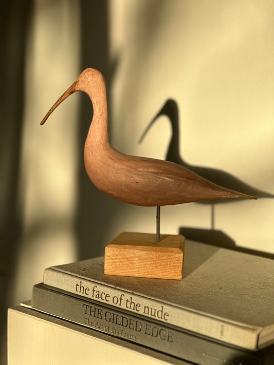 Vintage Wood Pink Shore Bird Sculpture