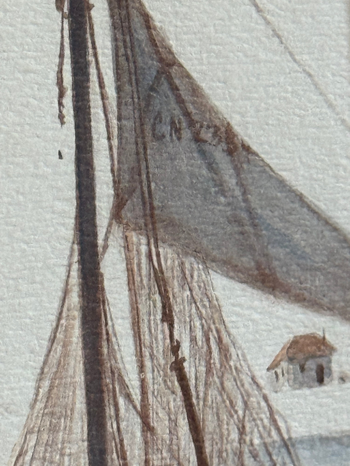 Hand Drawn French Sailboat Art in Rustic Frame (no glass)