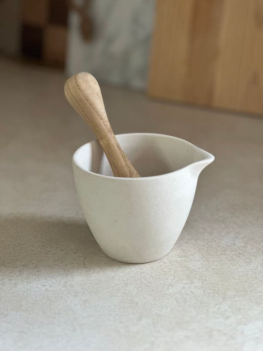 Ceramic Mortar with Wood Pestle