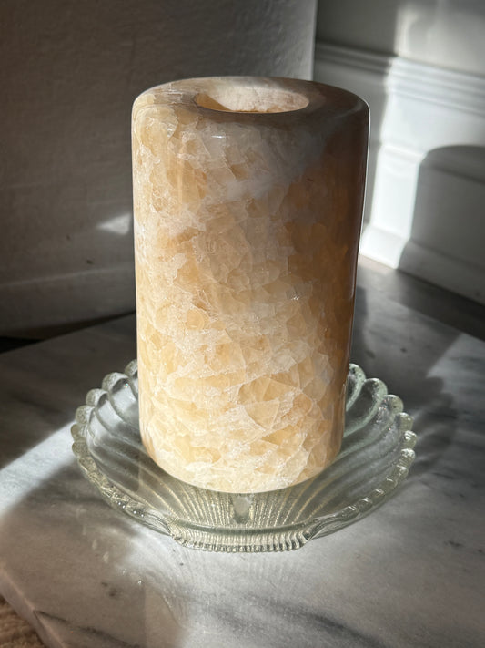 Onyx Stone Candle Cover with Seashell Dish