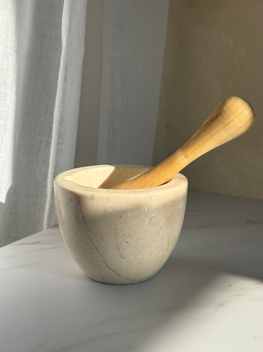Travertine Mortar with Wood Pestle