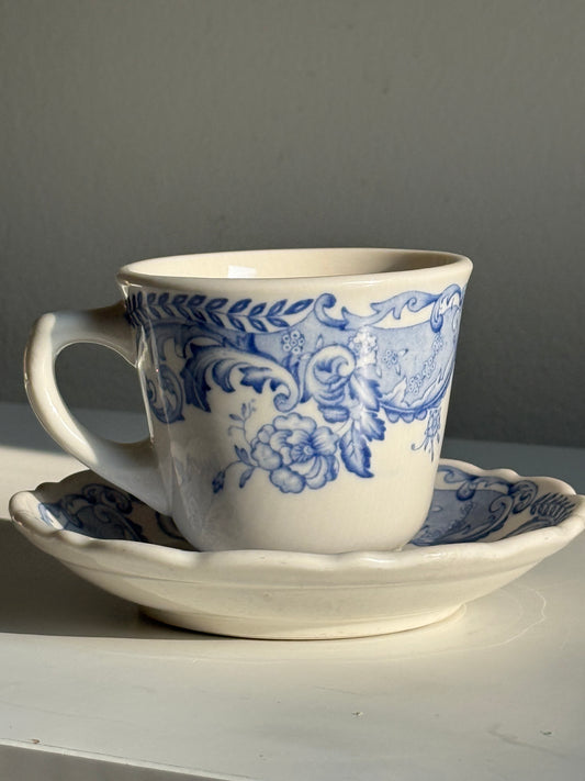 Blue & White China Teacup & Saucer