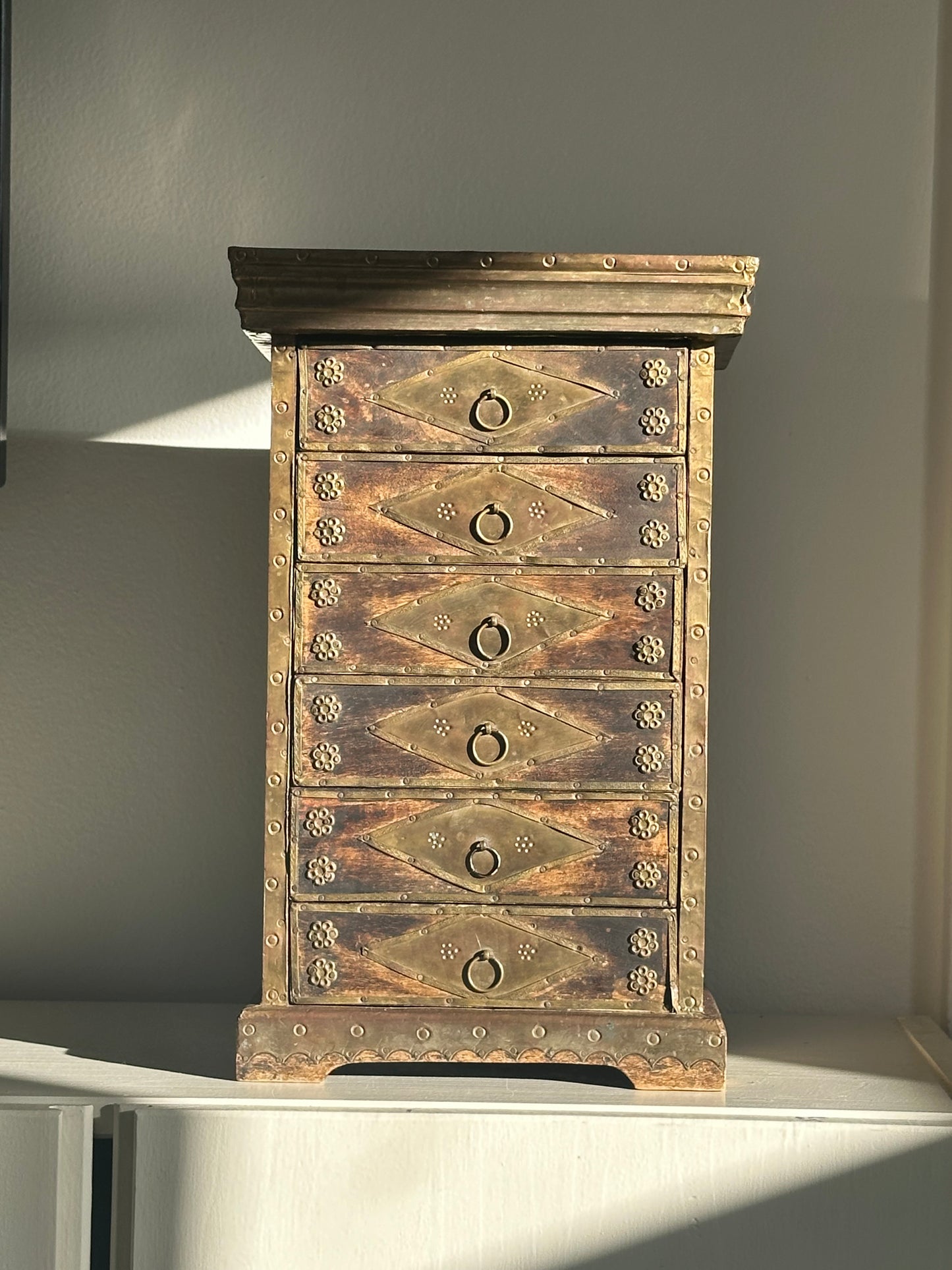 Italian Florentine Wood & Brass Jewelry Box