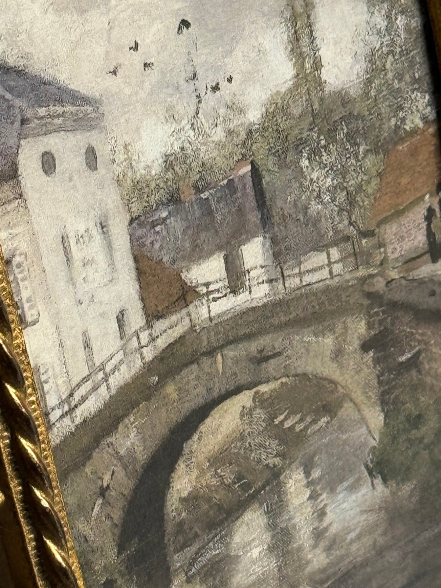 Antique Brass Frame with European City Painting (print)