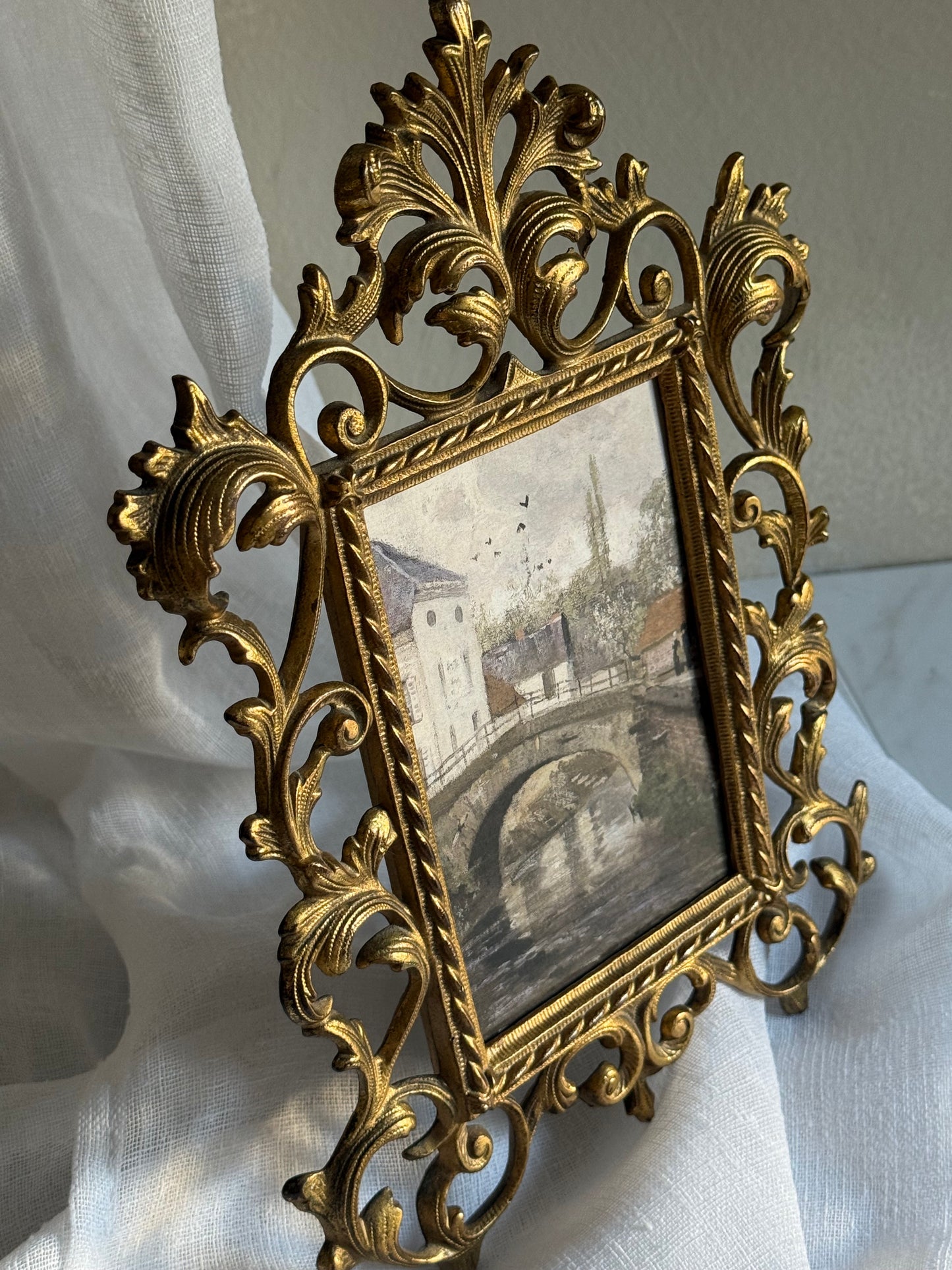 Antique Brass Frame with European City Painting (print)
