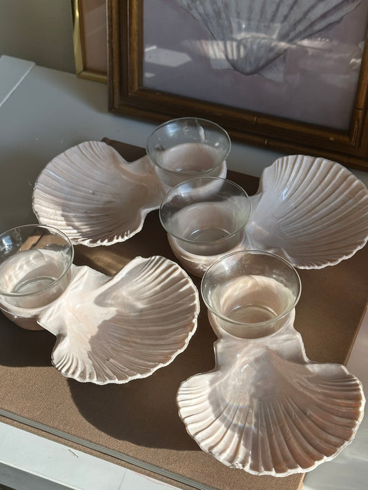 Set of 4 Pink Seashell Lucite Servers with Glass Cups