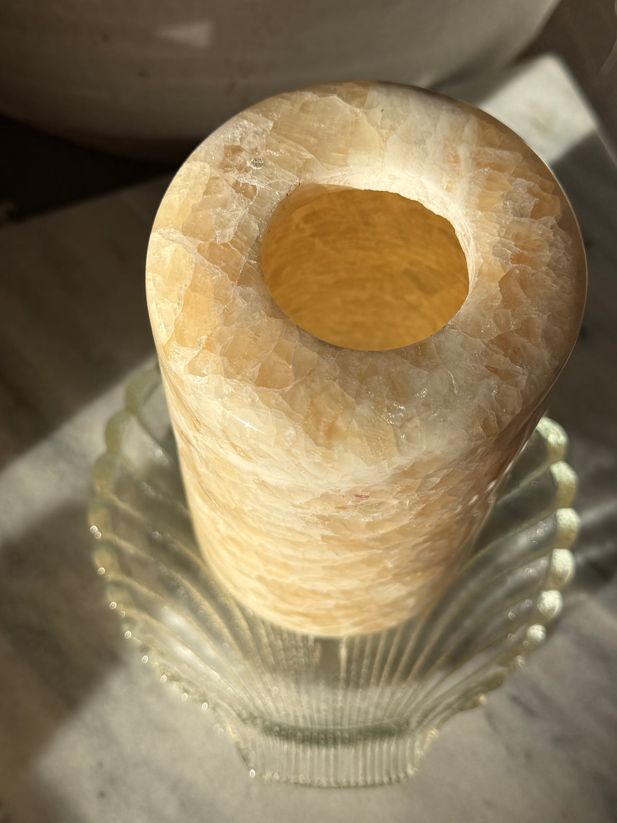Onyx Stone Candle Cover with Seashell Dish