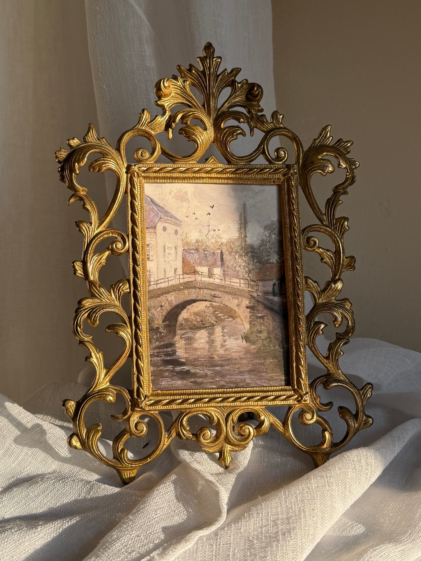 Antique Brass Frame with European City Painting (print)