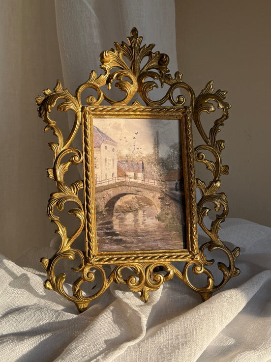 Antique Brass Frame with European City Painting (print)