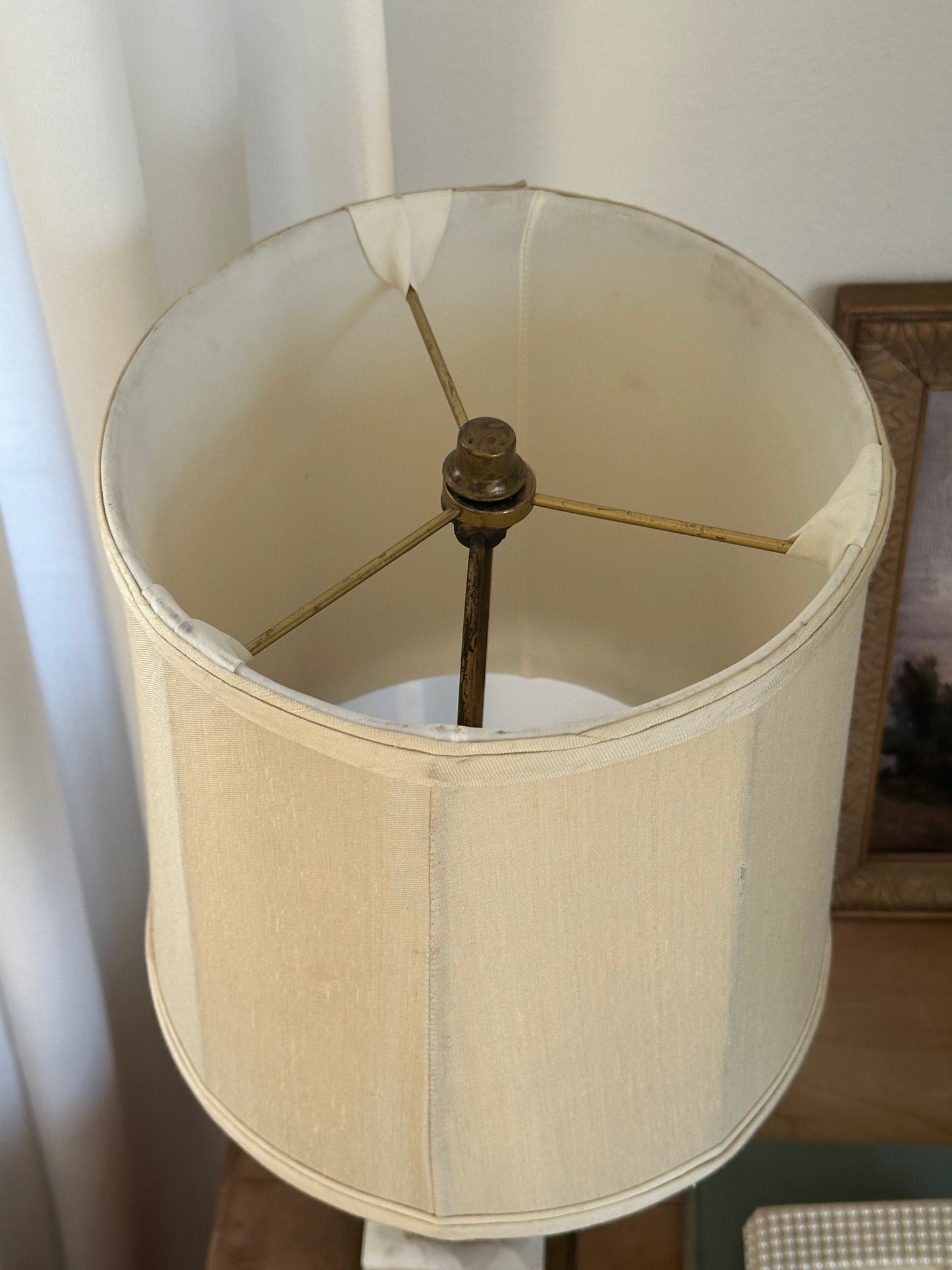 Antique Onyx and Brass Lamp Base with Cream Shade