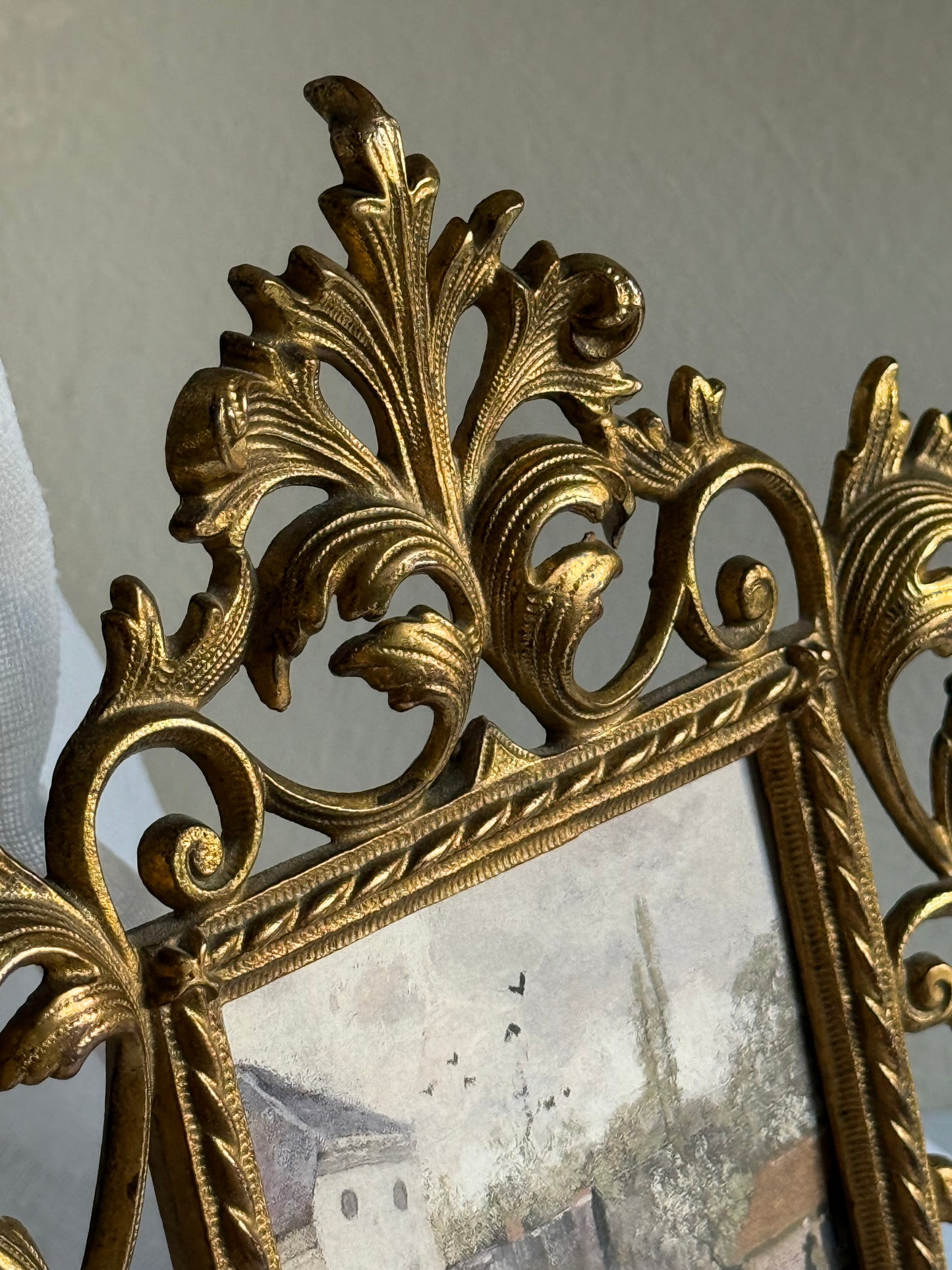 Antique Brass Frame with European City Painting (print)