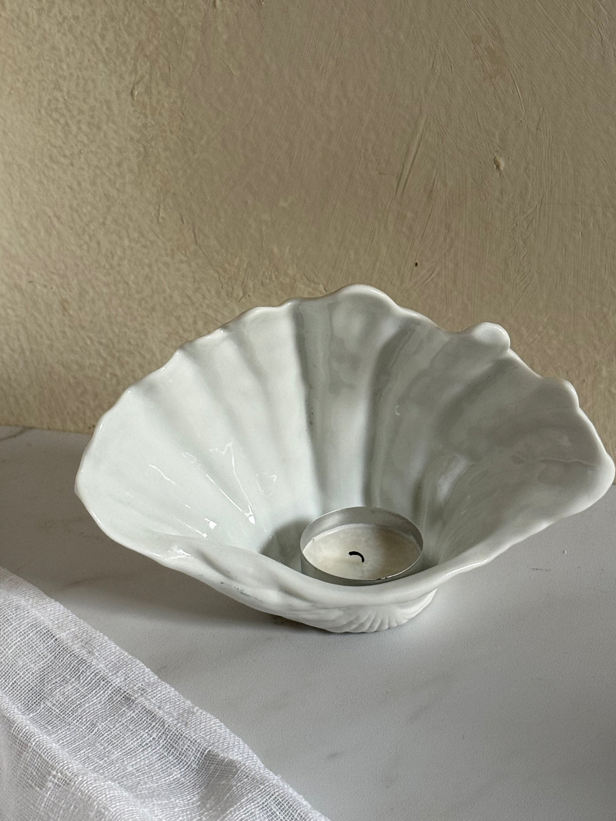 White Porcelain Seashell Candle Holder