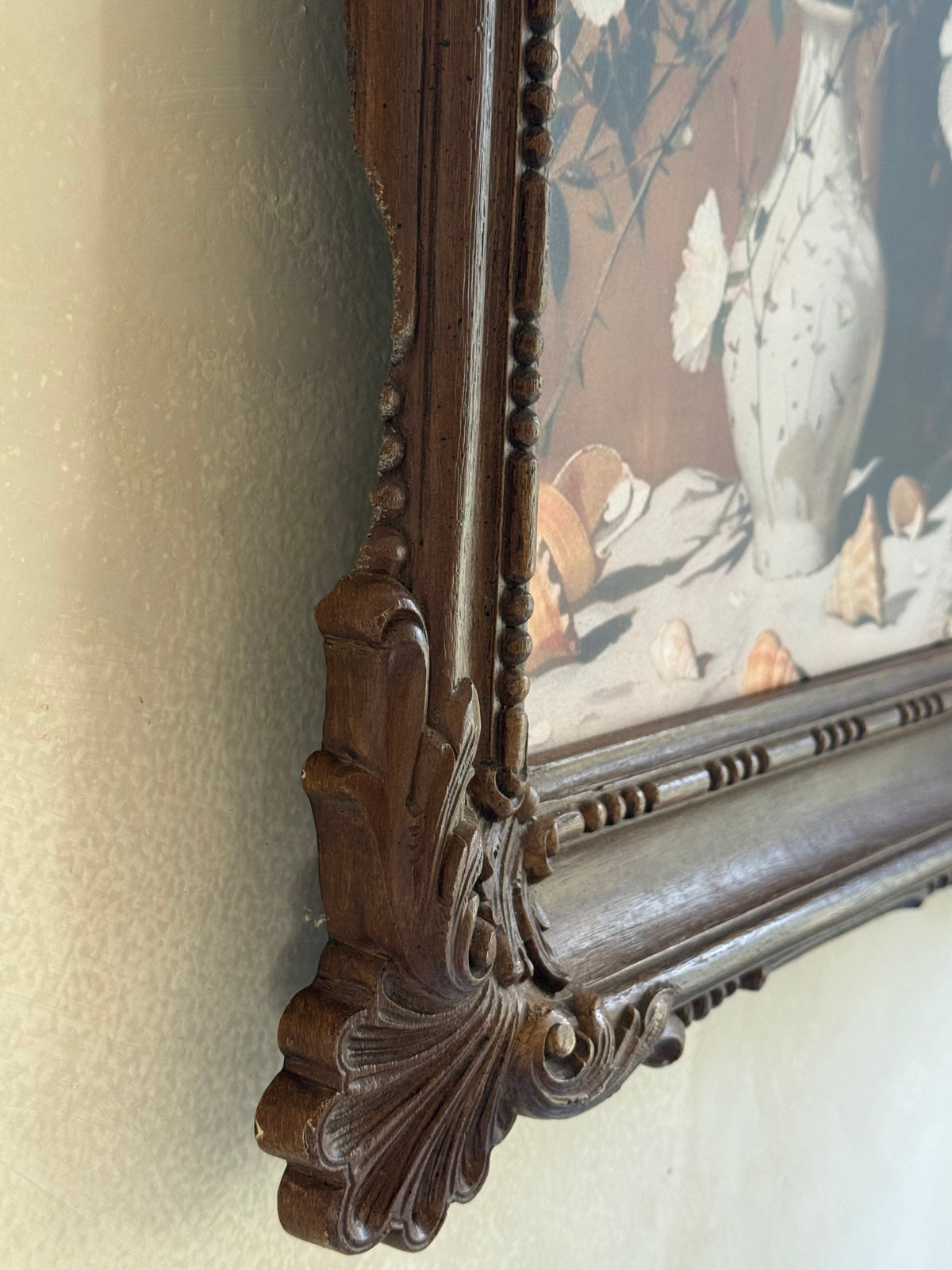 Vintage faux wood Frame with Floral Artwork (reprint of painting)